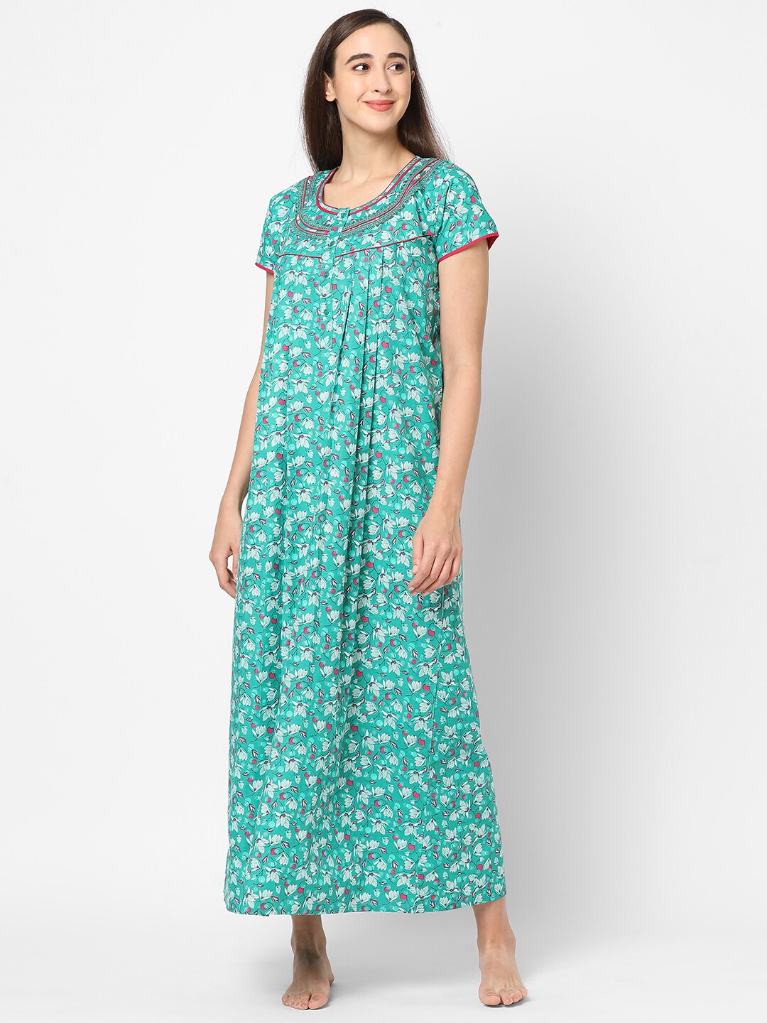 

Sweet Dreams Women Green Floral Printed Night Dress