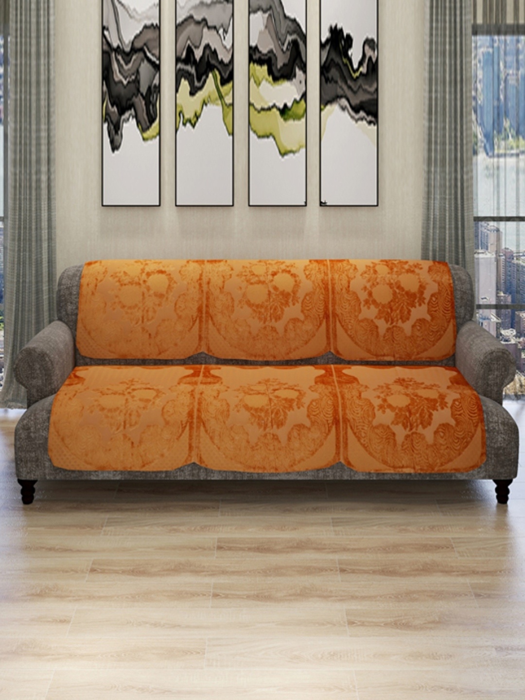 

ROMEE 6 Pieces Gold-Toned Floral Printed 5-Seater Sofa Cover