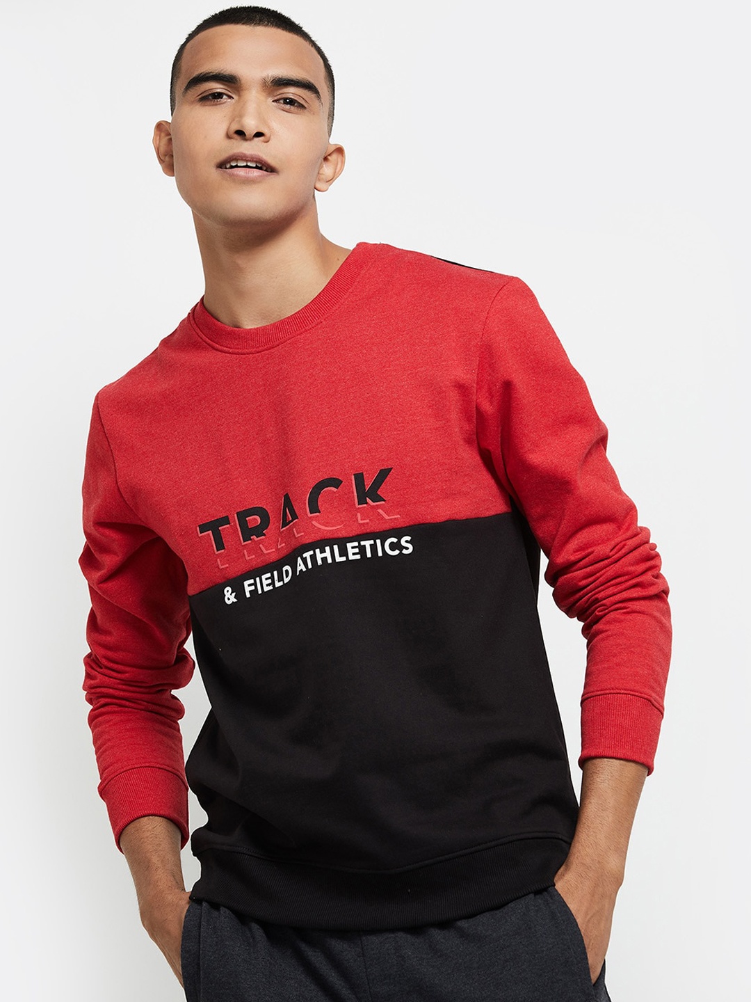 

max Men Red & Black Colourblocked Sweatshirt
