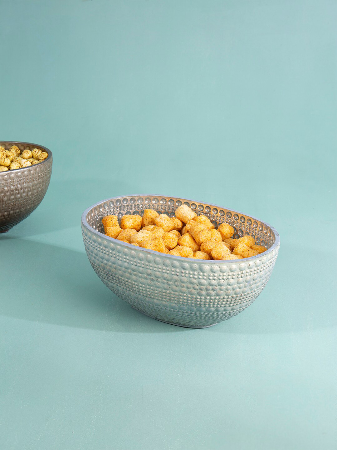 

ellementry Blue Textured Glass Glossy Bowl