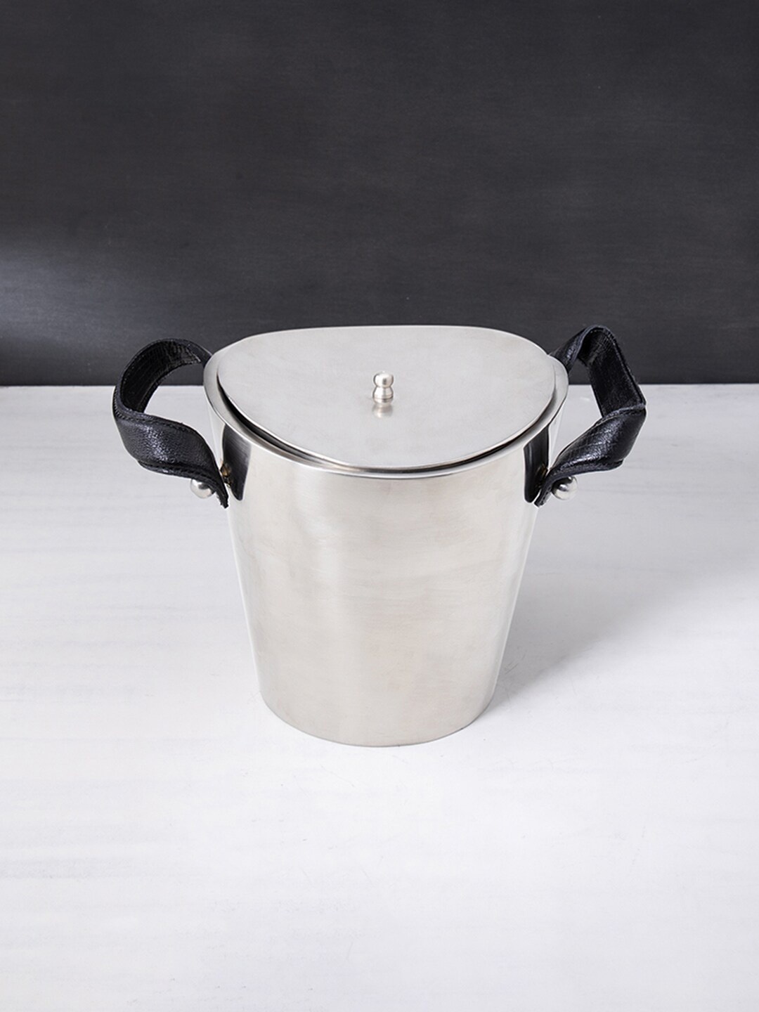 

ellementry Silver-Toned Hammered Metal Wine Cooler With Leather Handles