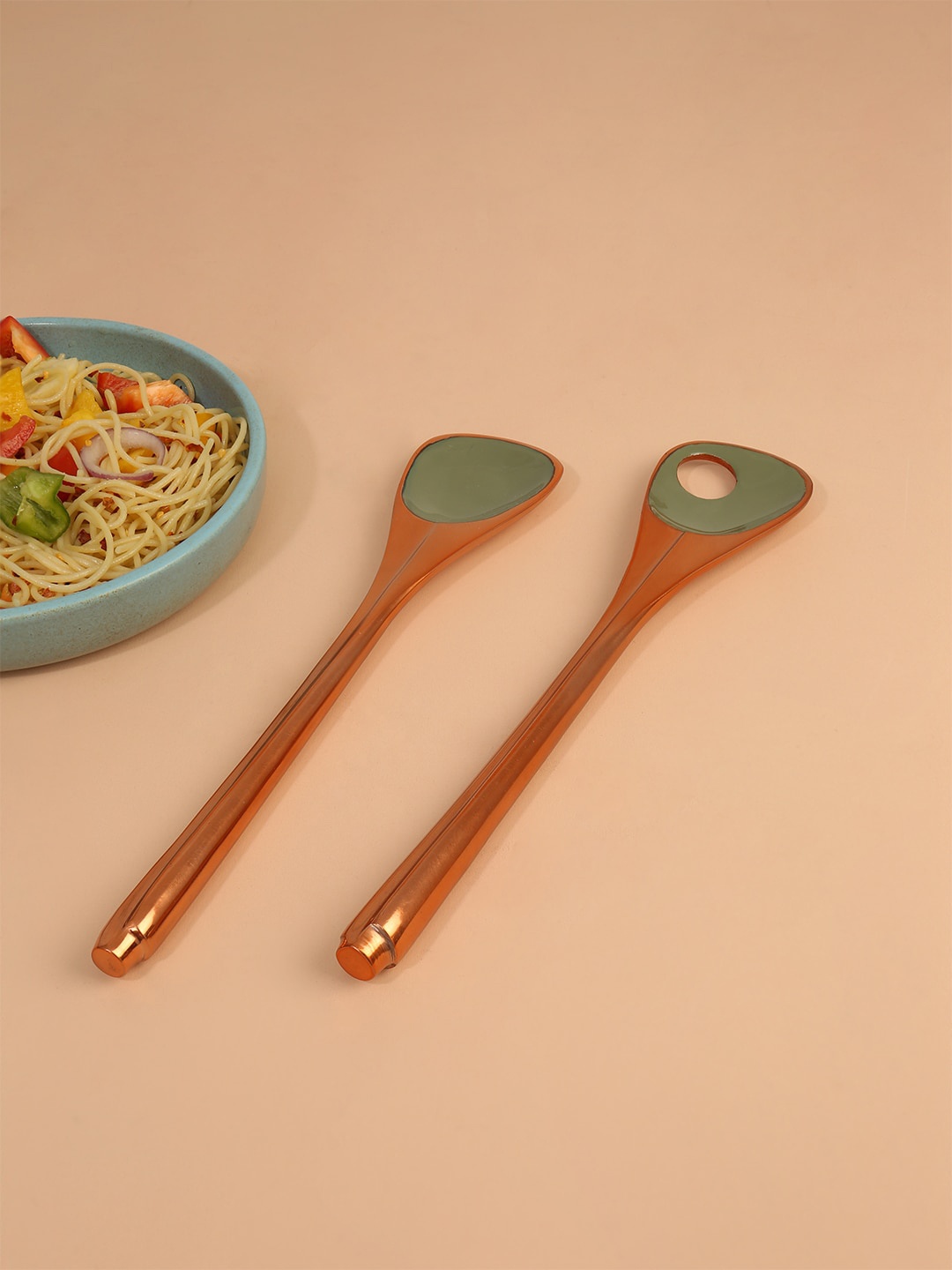 

ellementry Set Of 2 Bronze-Toned & Green Salad Servers