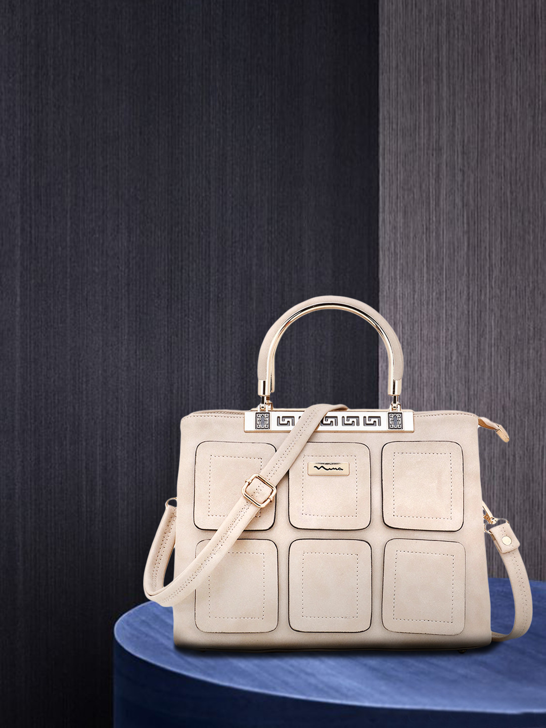 

SHINING STAR Cream-Coloured PU Structured Handheld Bag