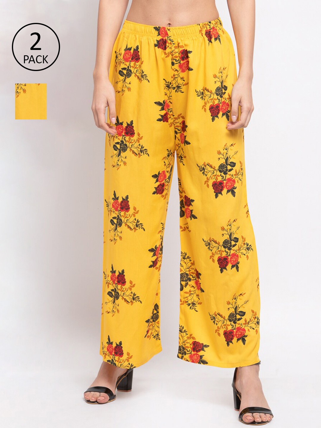 

KLOTTHE Women Yellow & Red 2 Floral Printed Palazzos