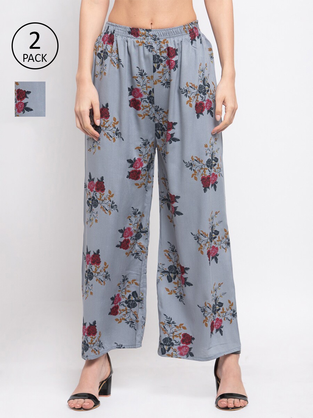 

KLOTTHE Women Pack Of 2 Grey & Red Floral Printed Palazzos