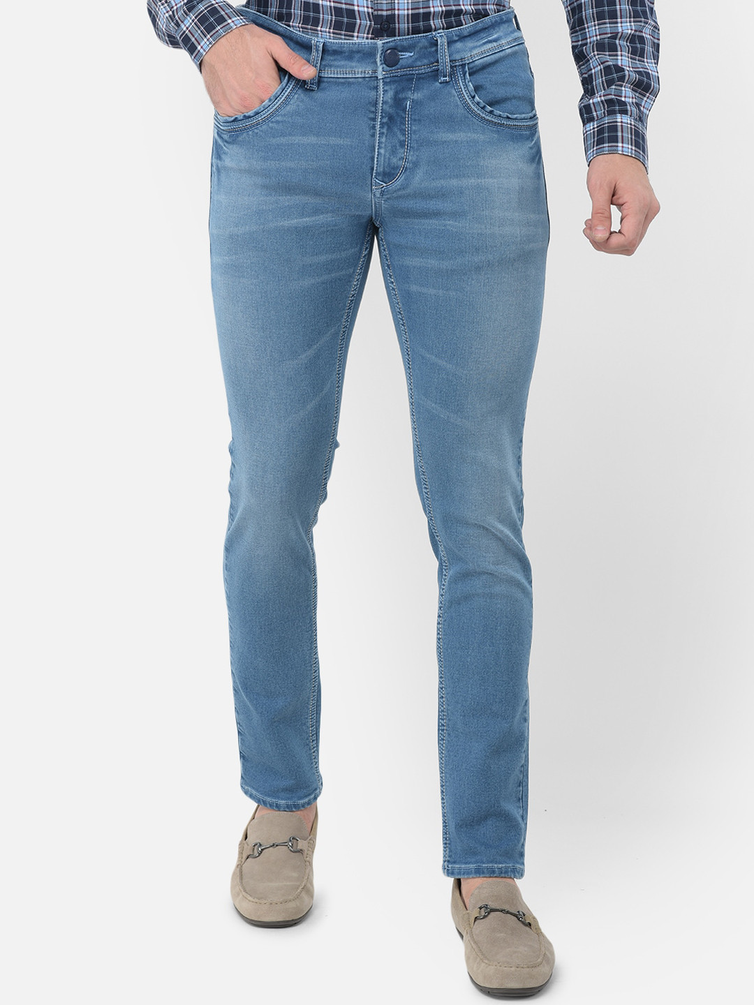 

Canary London Men Blue Smart Skinny Fit Low-Rise Light Fade Embroidered Stretchable Jeans