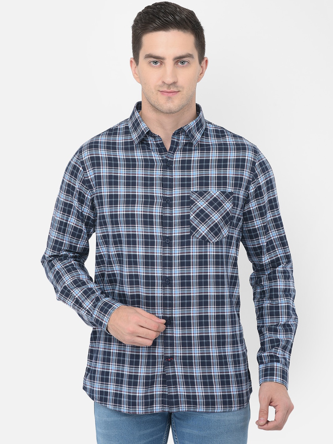 

Canary London Men Navy Blue Smart Slim Fit Tartan Checks Opaque Checked Casual Shirt