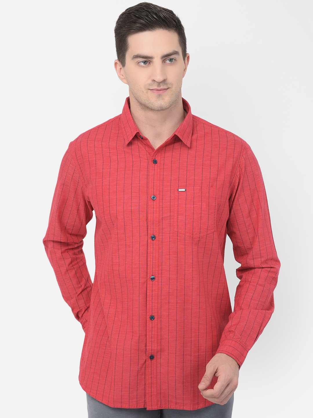 

Canary London Men Red Smart Slim Fit Opaque Striped Casual Shirt