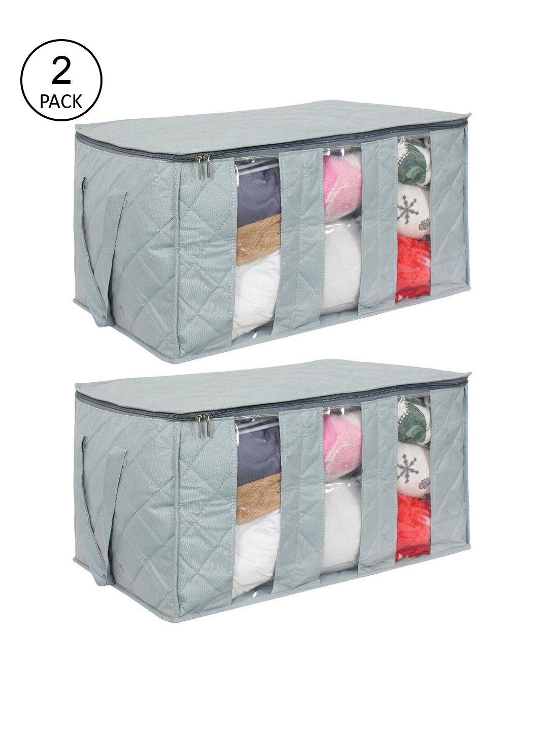 

prettykrafts Set Of 2 Grey Solid Multi-Utility Wardrobe Organisers
