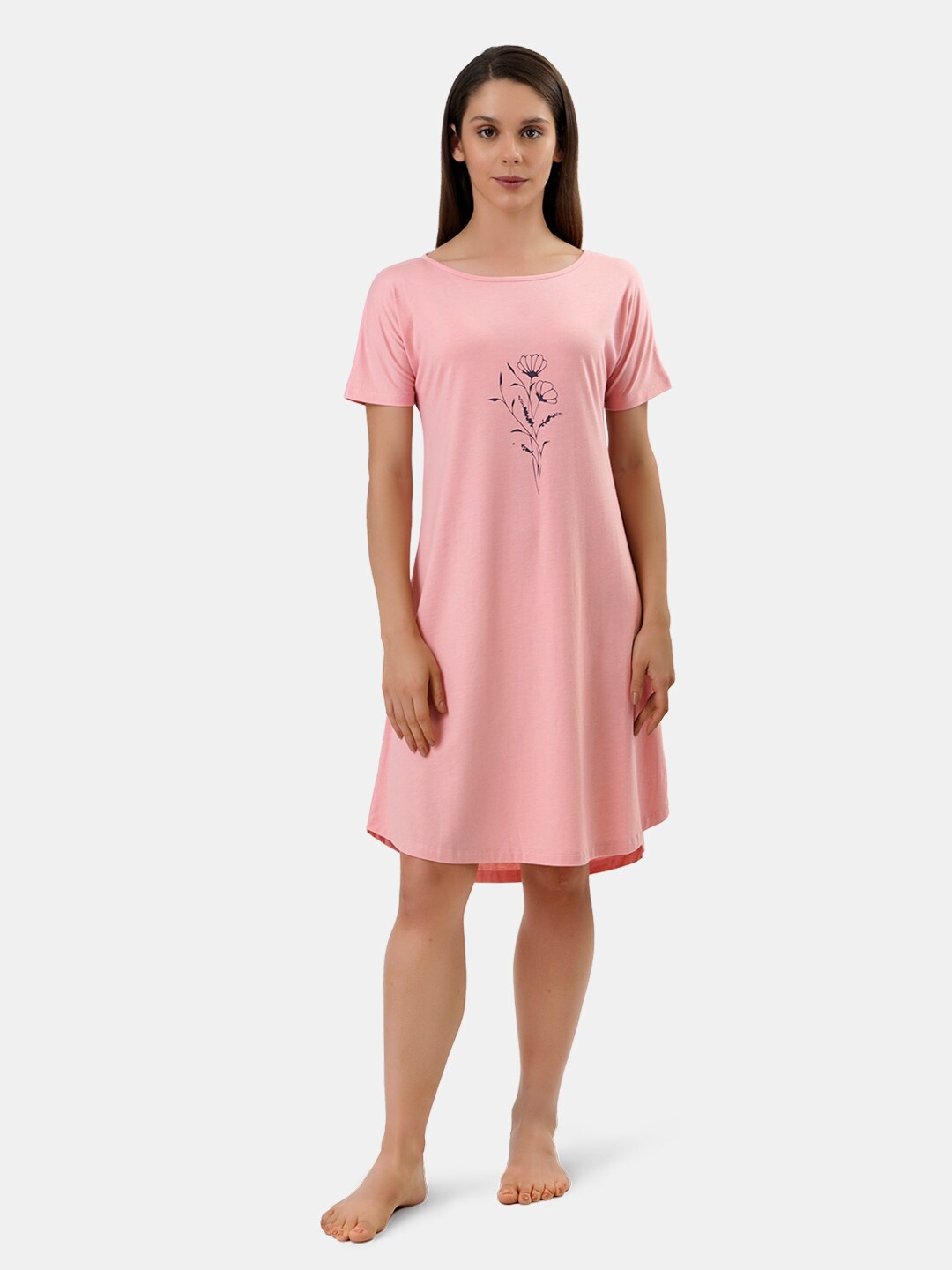 

Amante Pink Printed Nightdress