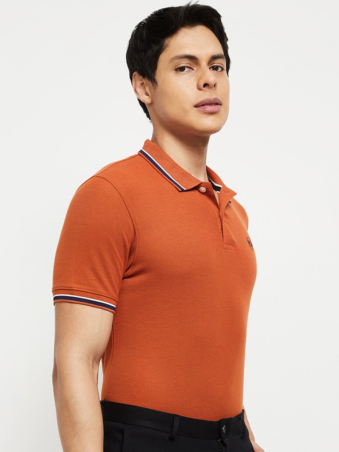 

max Men Orange Yellow Polo Collar Cotton T-shirt
