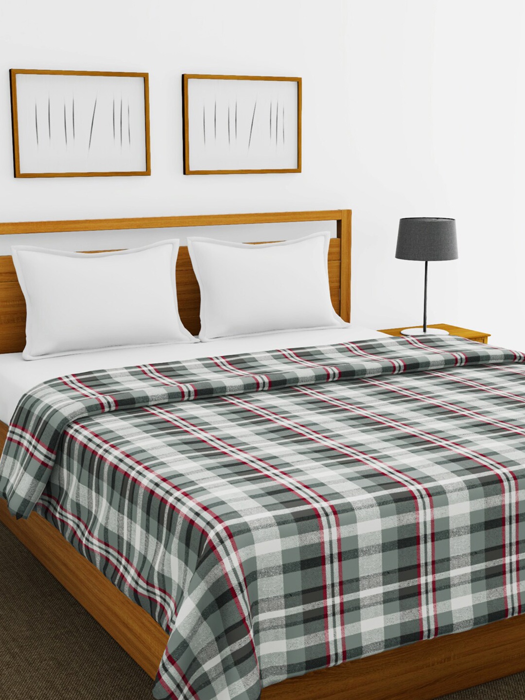 

BIANCA Grey & White Checked AC Room 150 GSM Pure Cotton Double Bed Quilt