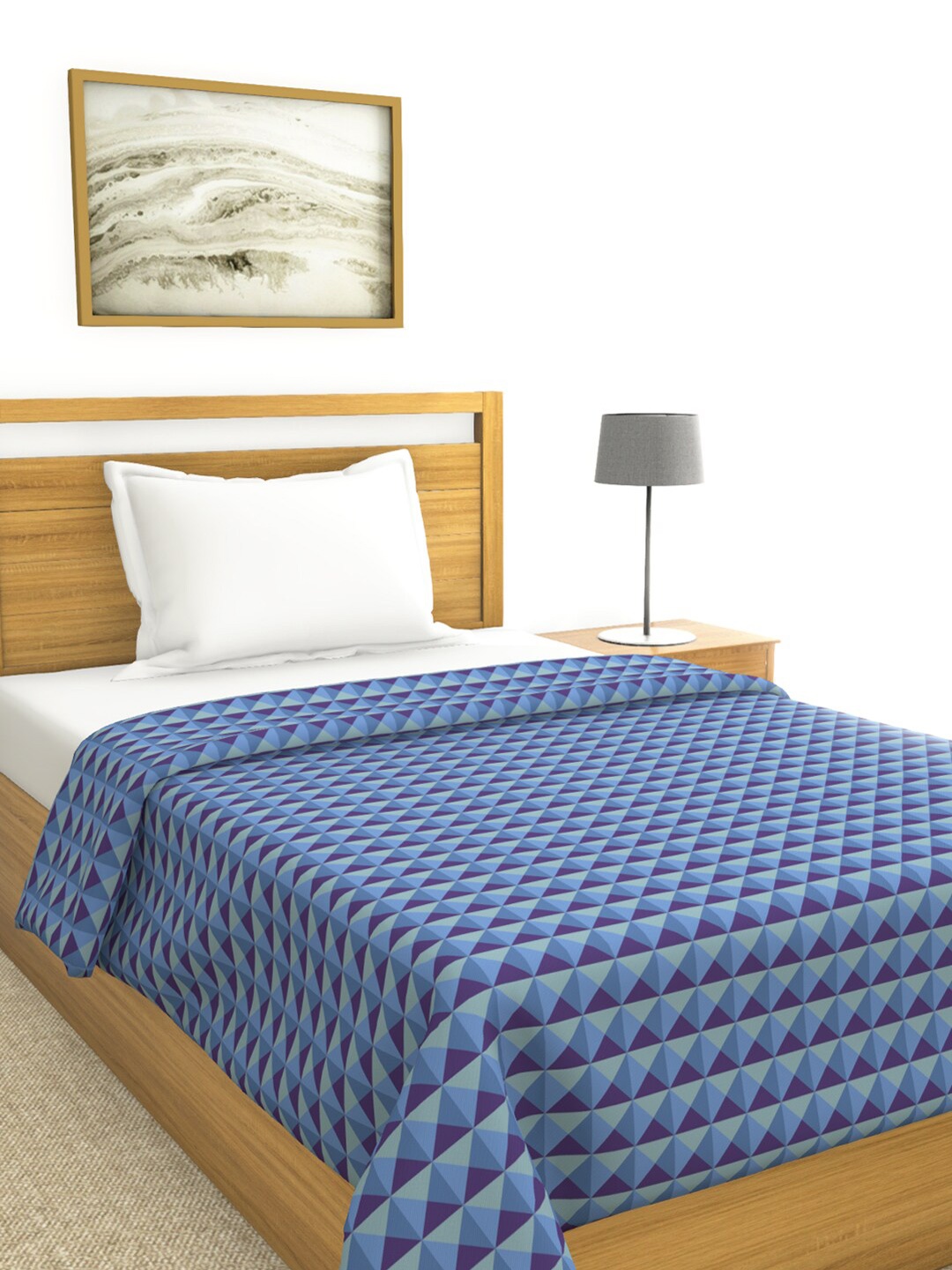 

BIANCA Blue & Purple Geometric AC Room 150 GSM Single Bed Quilt
