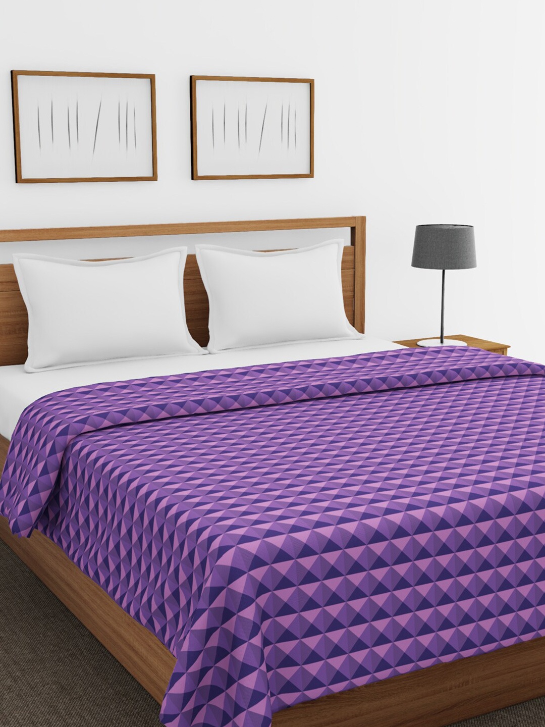 

BIANCA Purple Geometric Printed AC Room Pure Cotton 150 GSM Double Bed Quilt