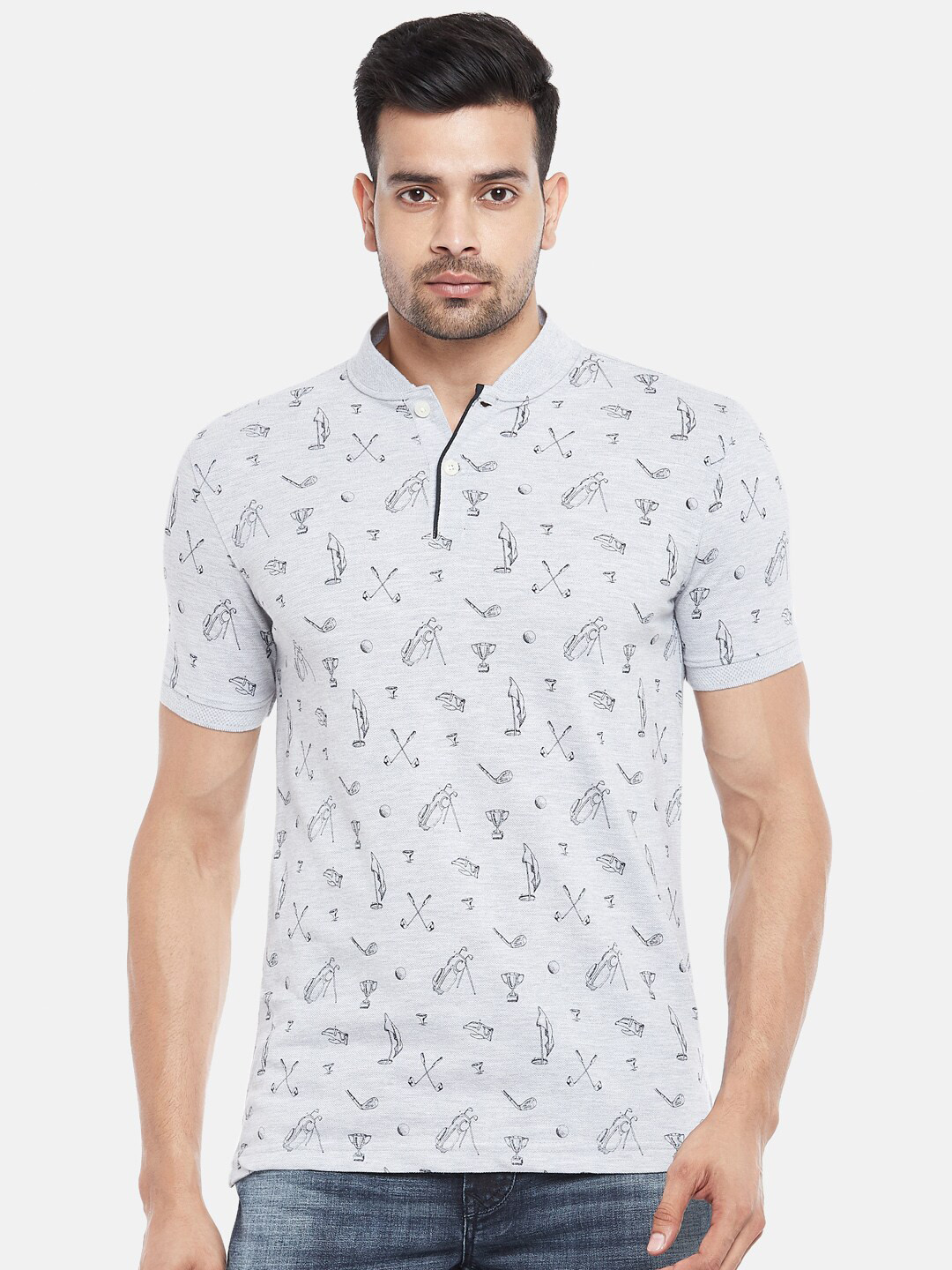 

BYFORD by Pantaloons Men Grey Printed Melange Slim Fit T-shirt, Grey melange