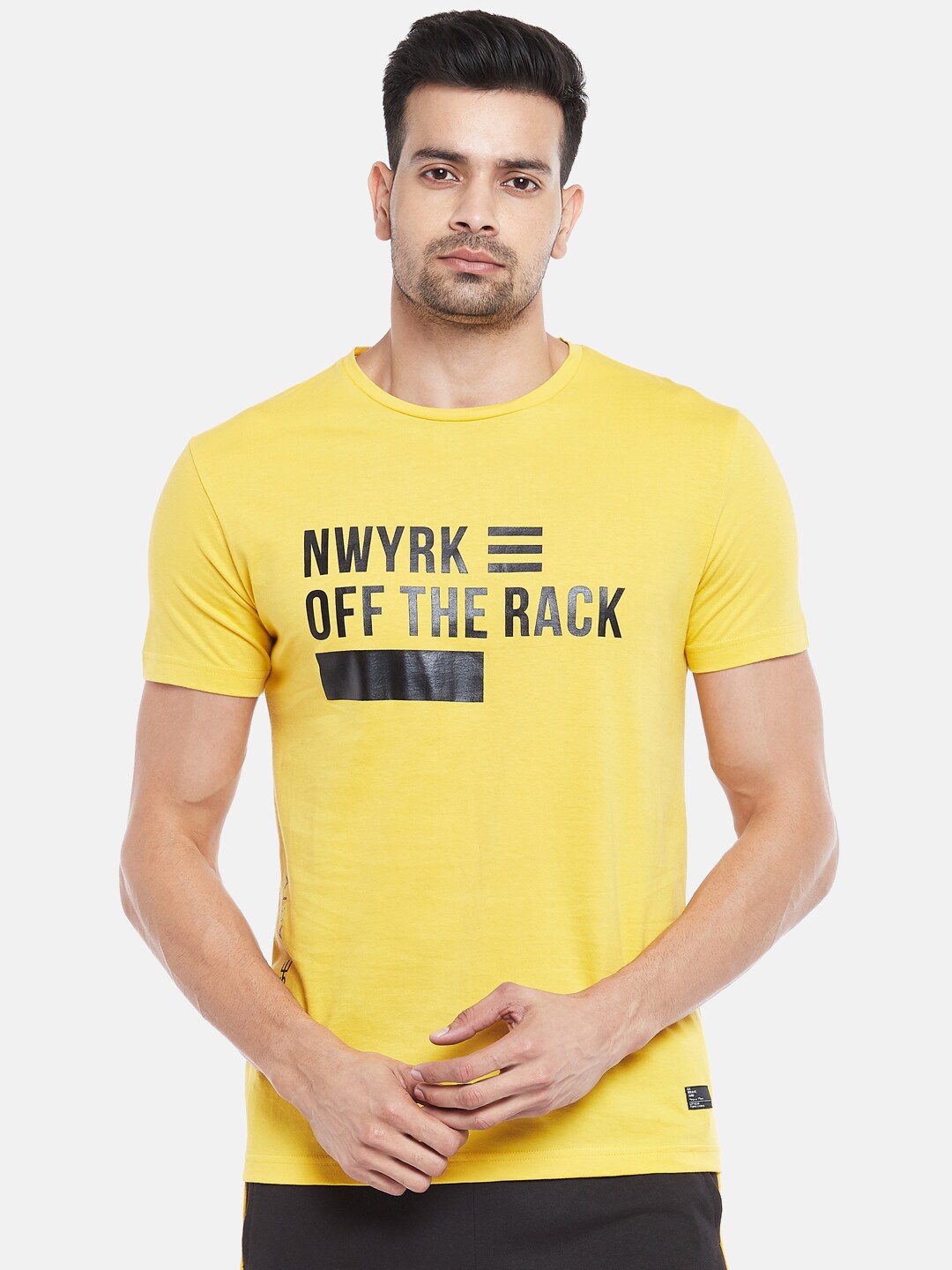 

People Men Yellow Typography Printed T-shirt