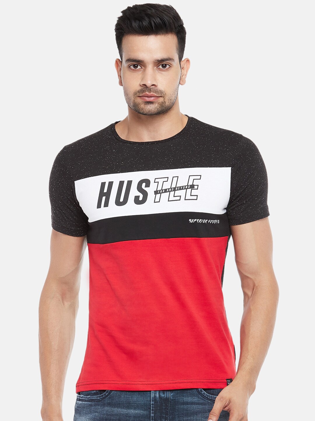 

People Men Red & Black Colourblocked T-shirt