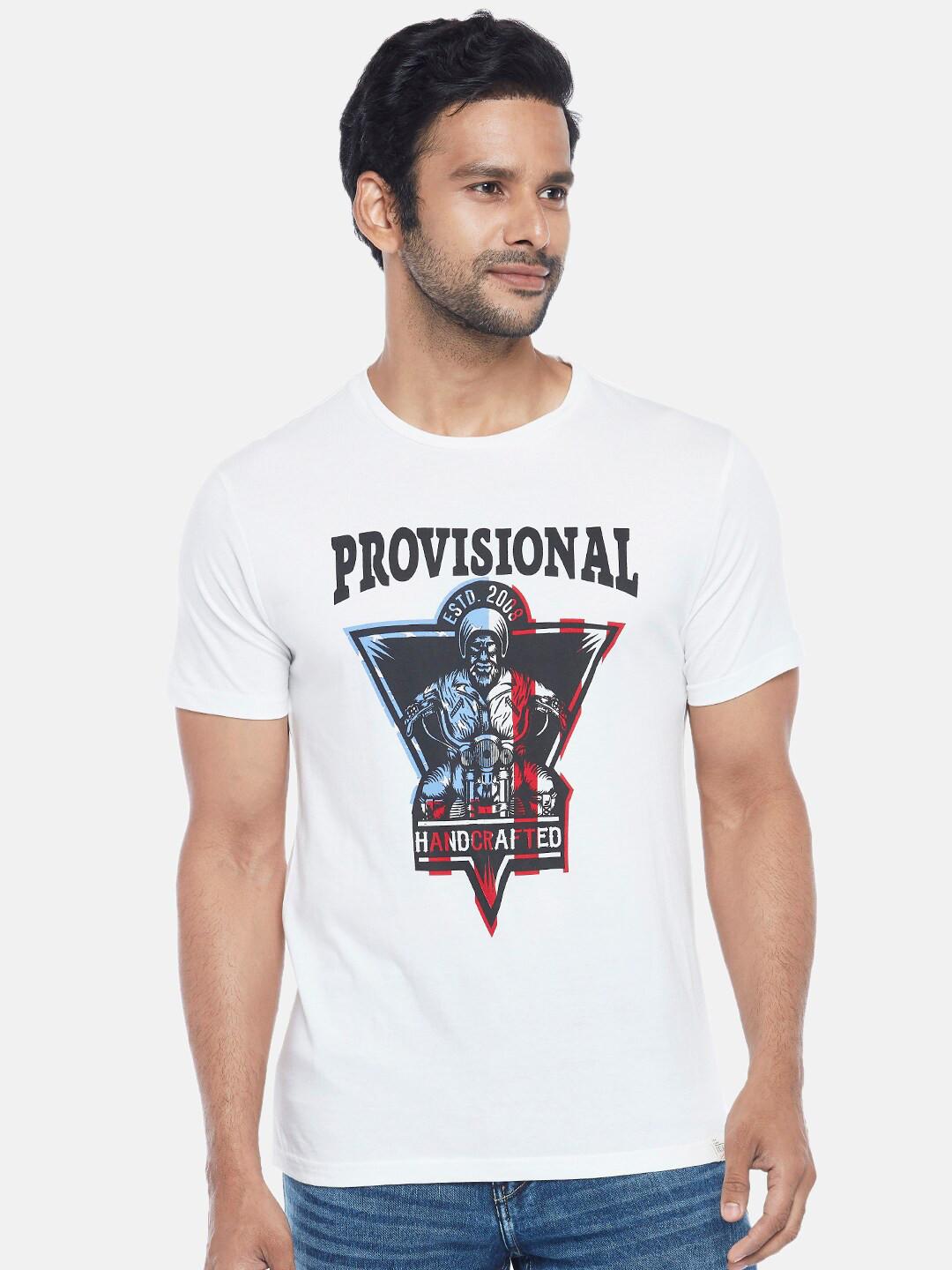 

People Men Off White Printed Pure Cotton T-shirt