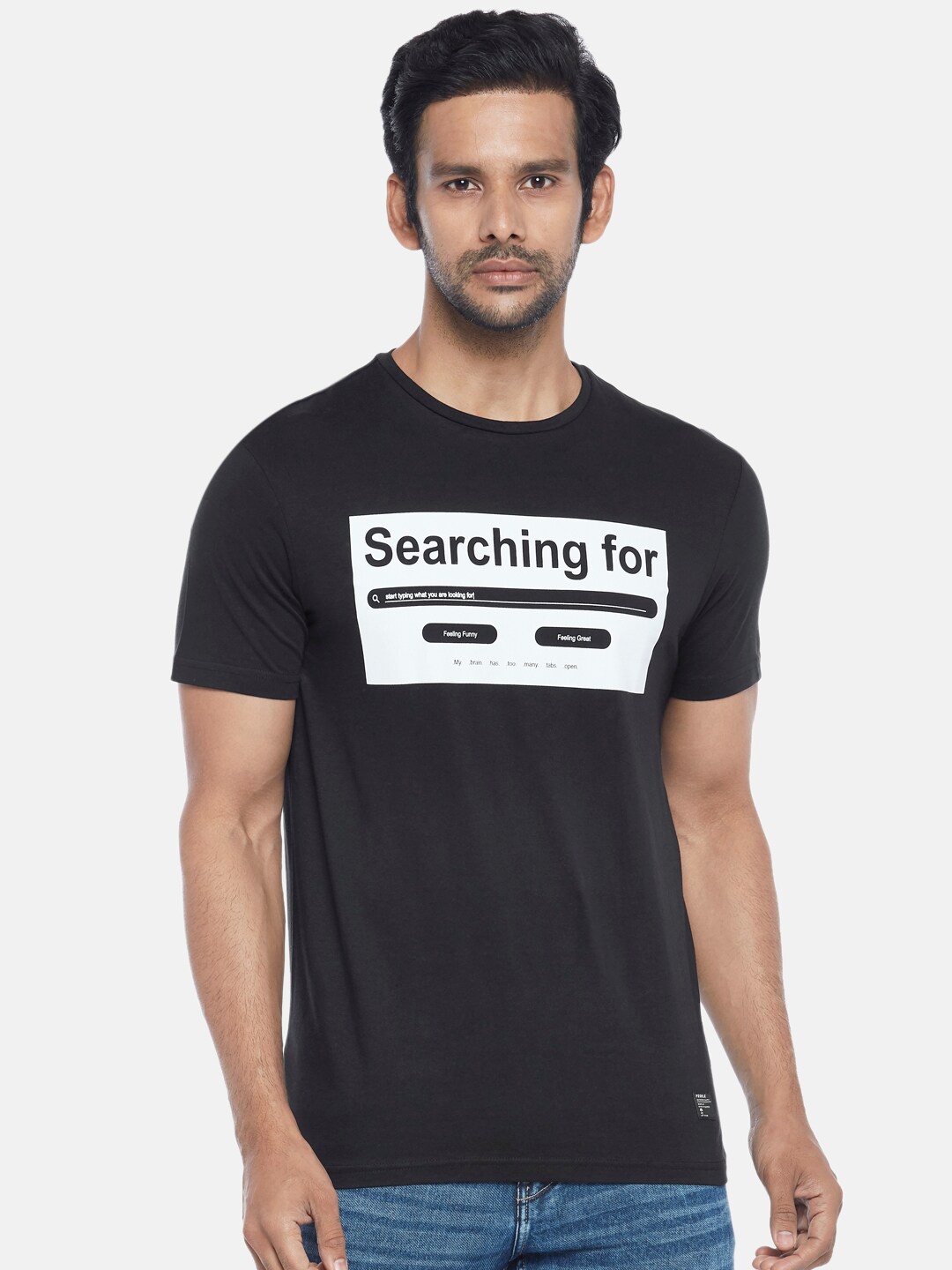 People Men Black & White Typography Printed T-shirt