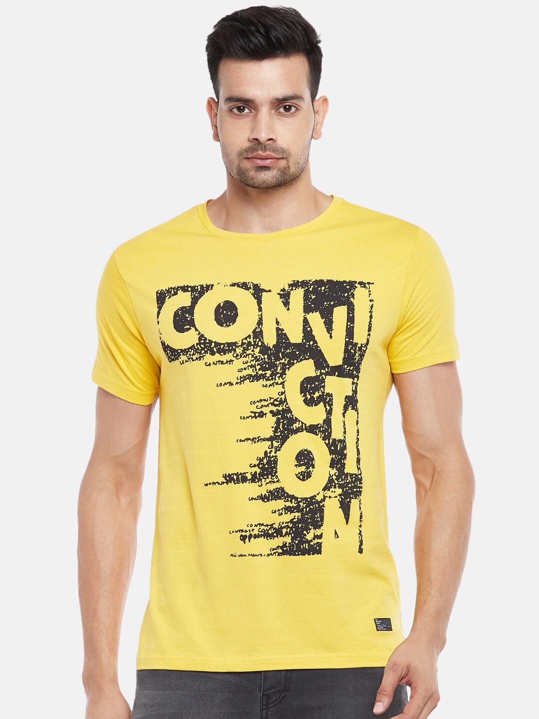 

People Men Yellow Typography Printed T-shirt
