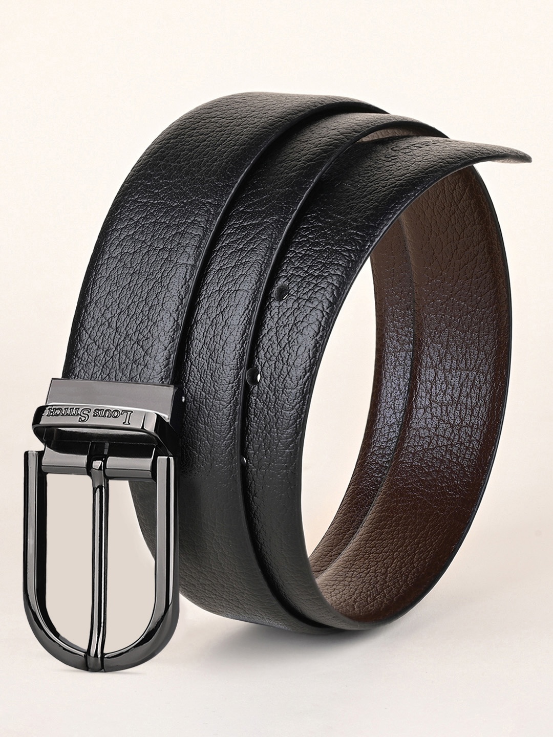 

LOUIS STITCH Men Black Textured Leather Belt