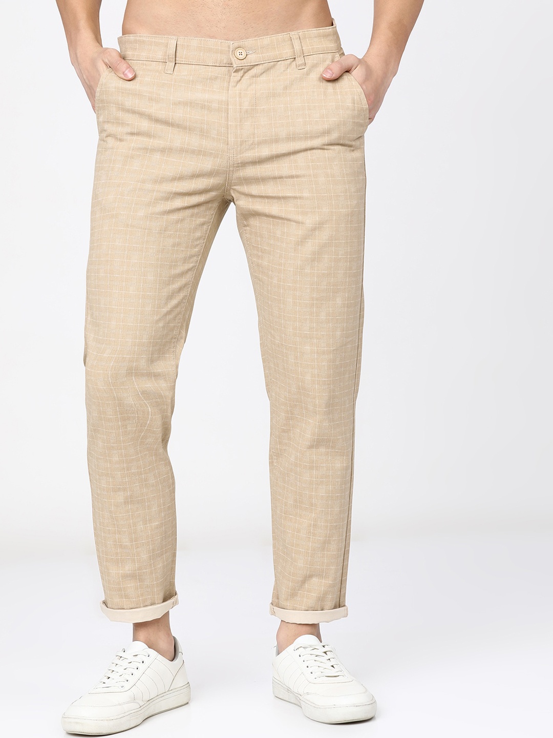 

KETCH Men Beige Printed Slim Fit Easy Wash Trousers