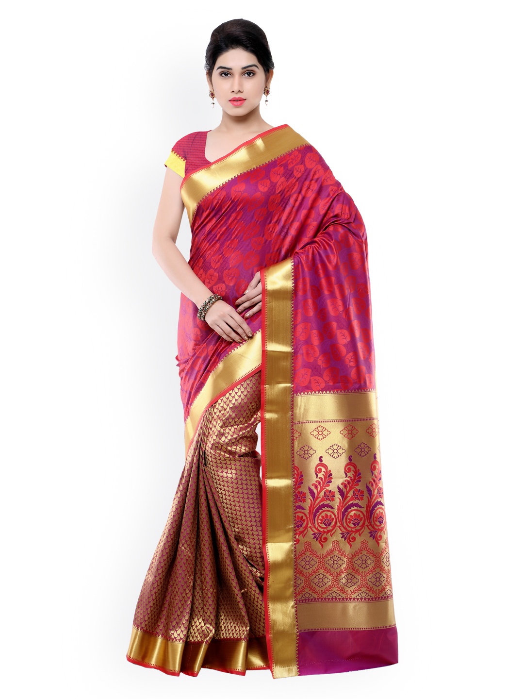 

Varkala Silk Sarees Red & Purple Kanjeevaram Art Silk & Jacquard Traditional Saree