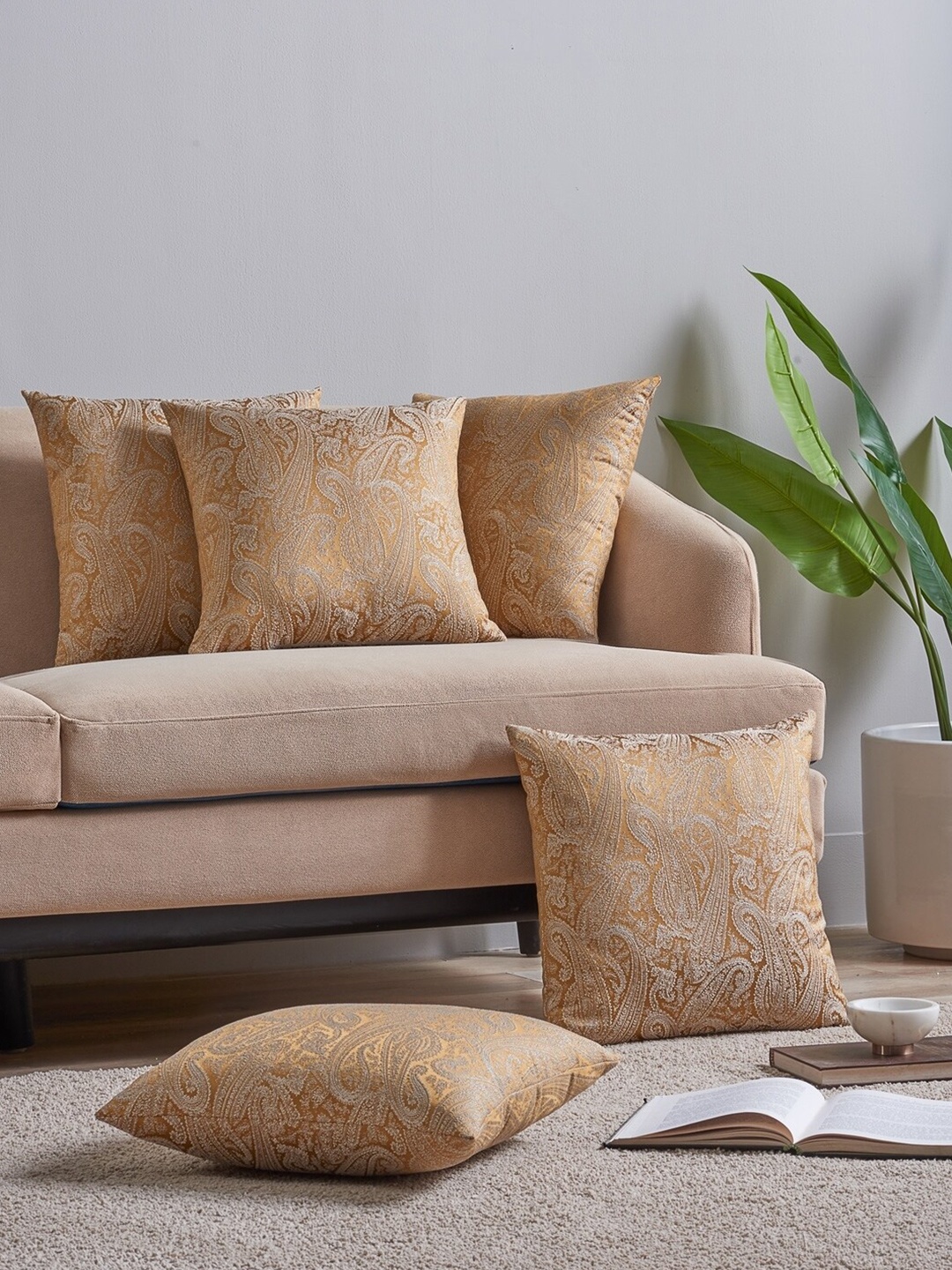 

DDecor Gold-Toned Set of 5 Ethnic Motifs Square Cushion Covers
