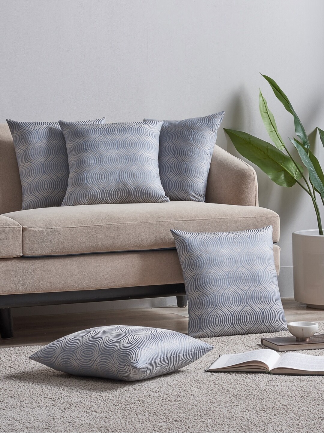 

DDecor Blue & Grey Set of 5 Geometric Square Cushion Covers