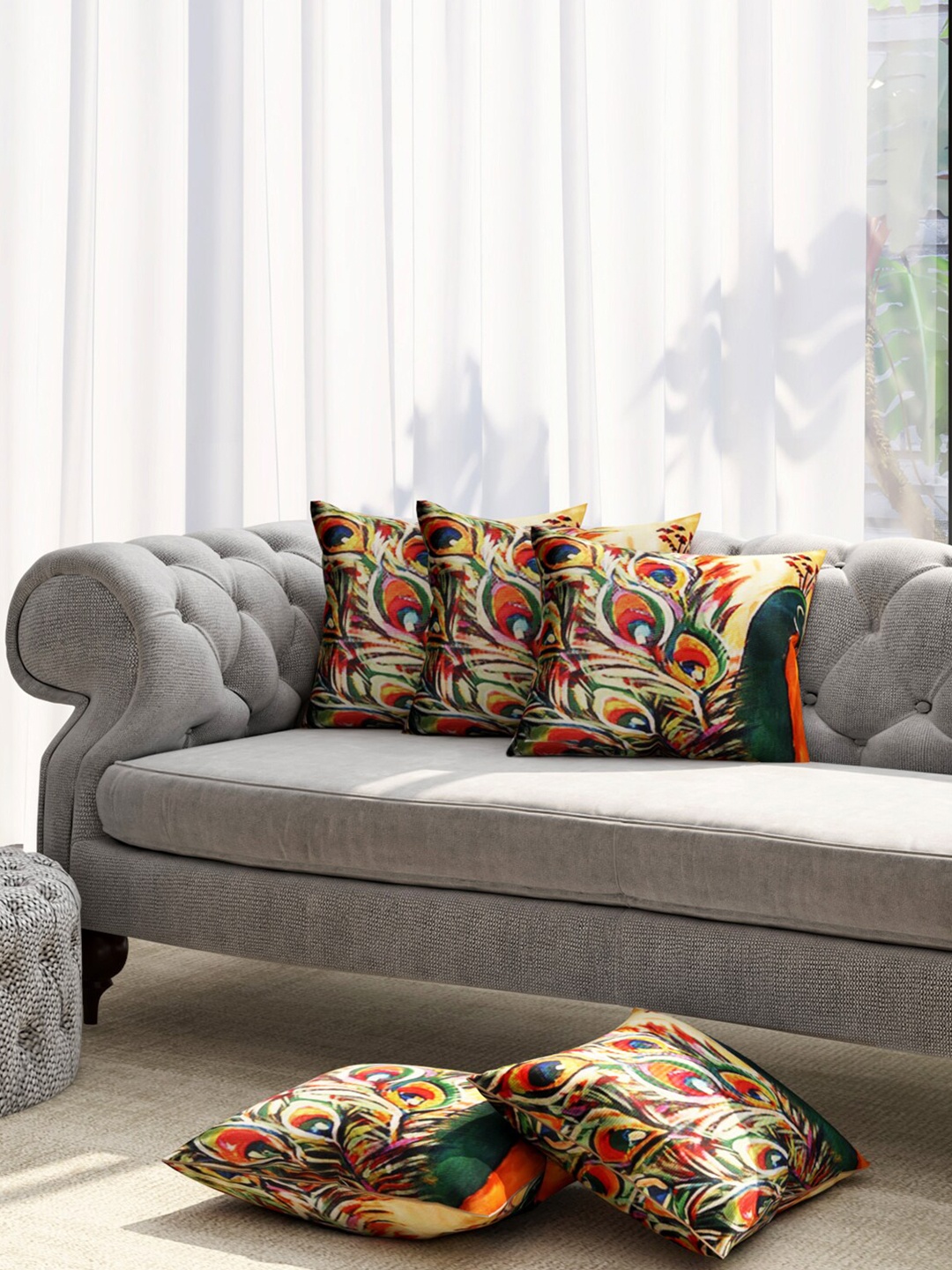 

Niamh by Tag 7 Set Of 5 Multicoloured Ethnic Motifs Printed Square Cushion Covers, Multi