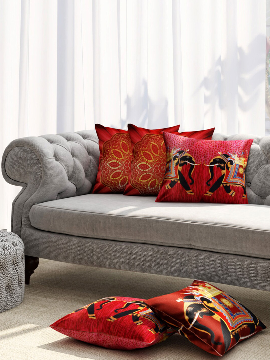 

Niamh by Tag 7 Maroon & Black Set of 5 Ethnic Motifs Square Cushion Covers