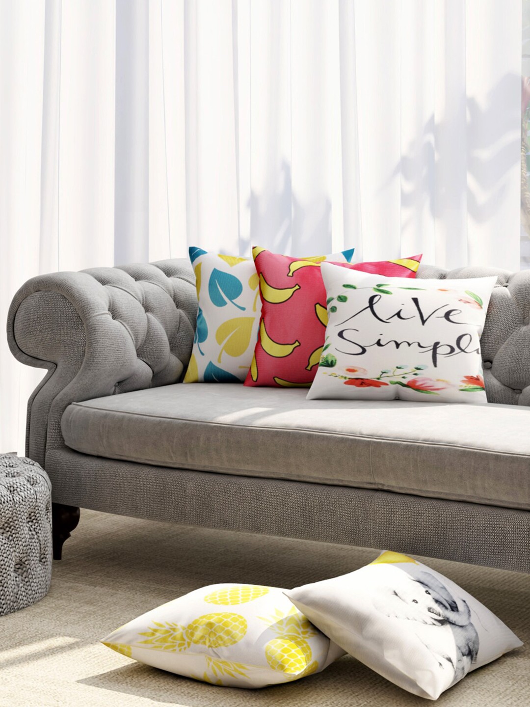 

Niamh by Tag 7 Set Of 5 Printed Cushion Covers, White