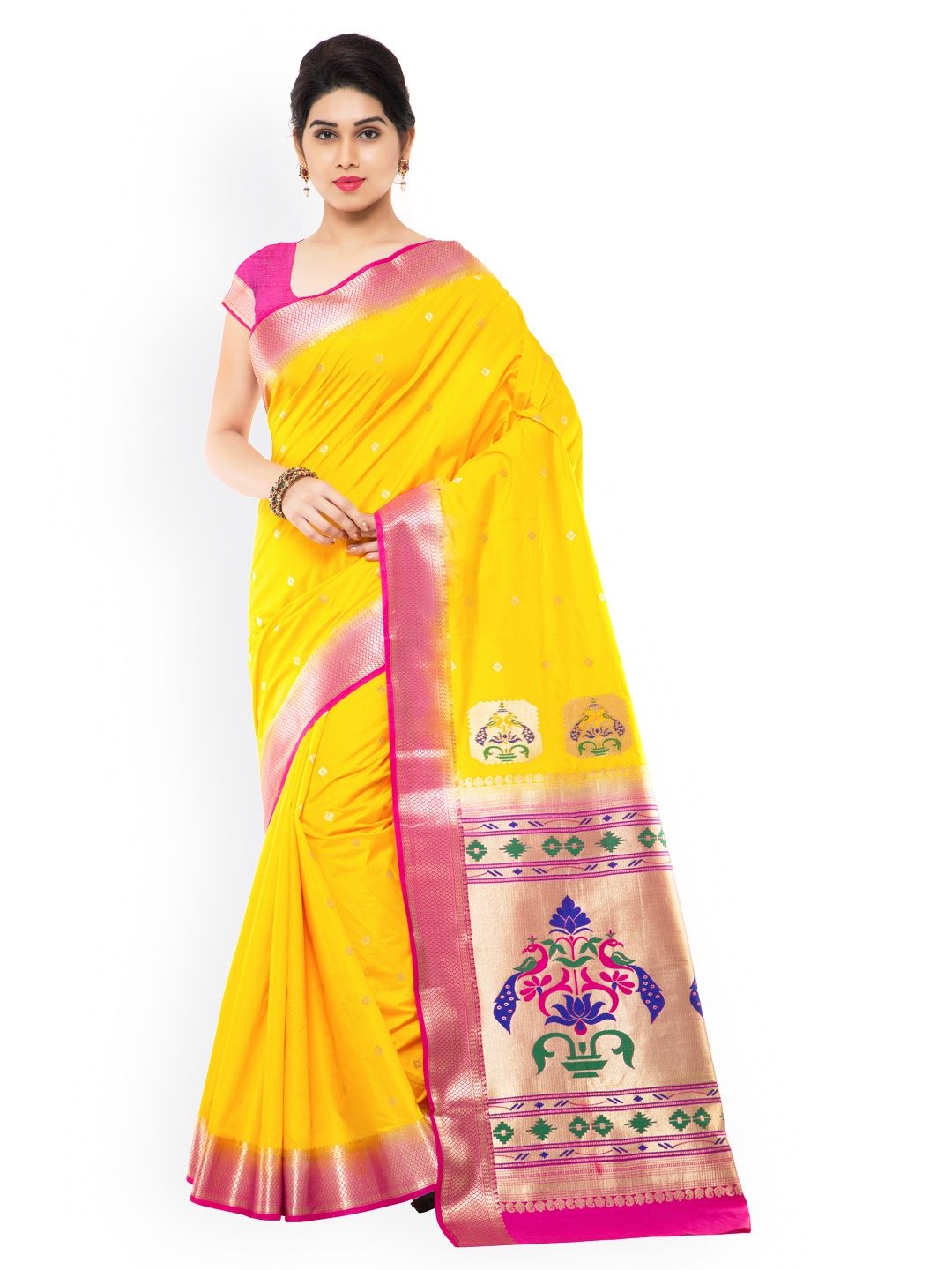 

Varkala Silk Sarees Yellow Kanjeevaram Art Silk & Jacquard Traditional Saree