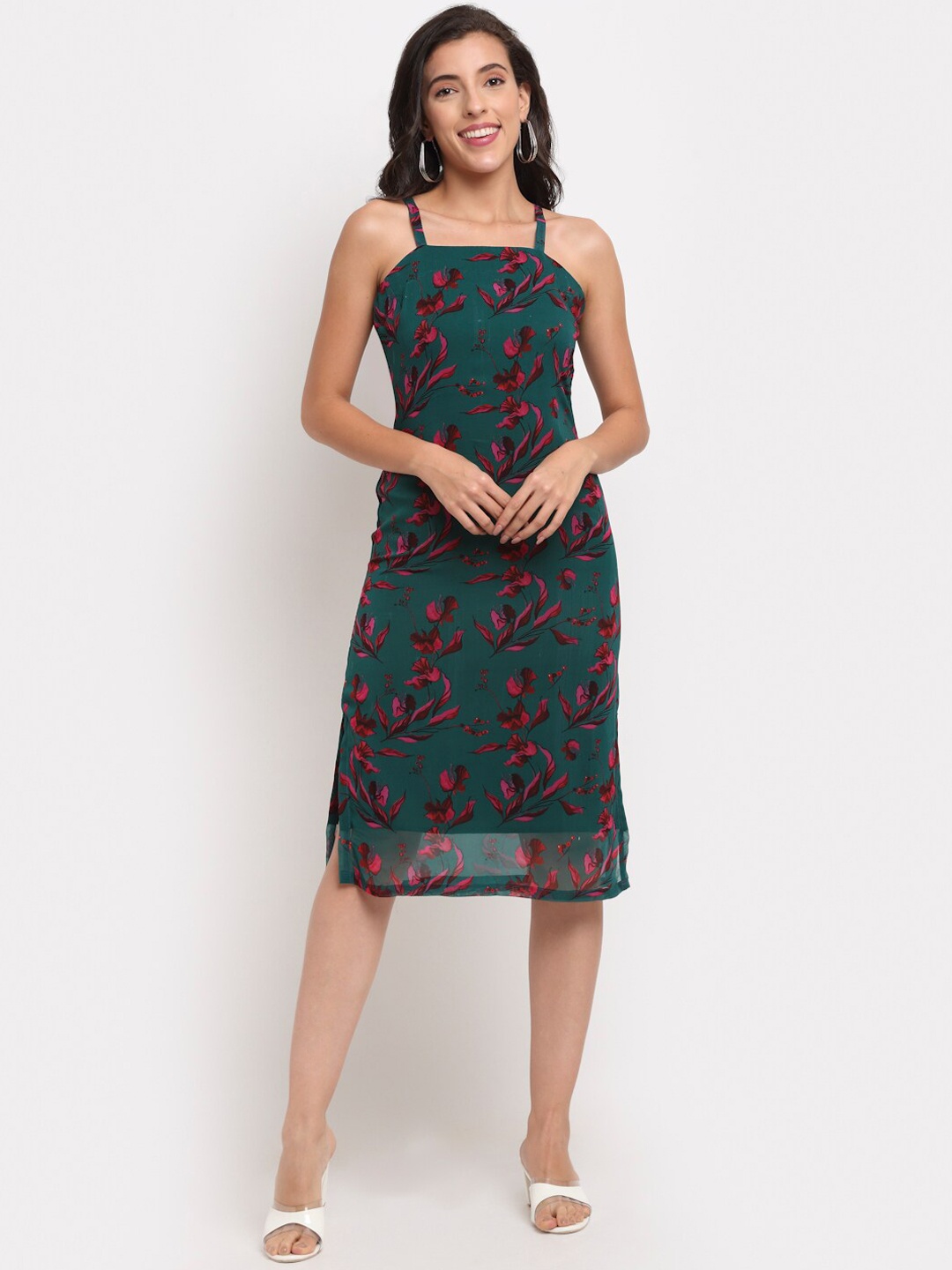 

ewoke Green Floral Georgette Sheath Dress