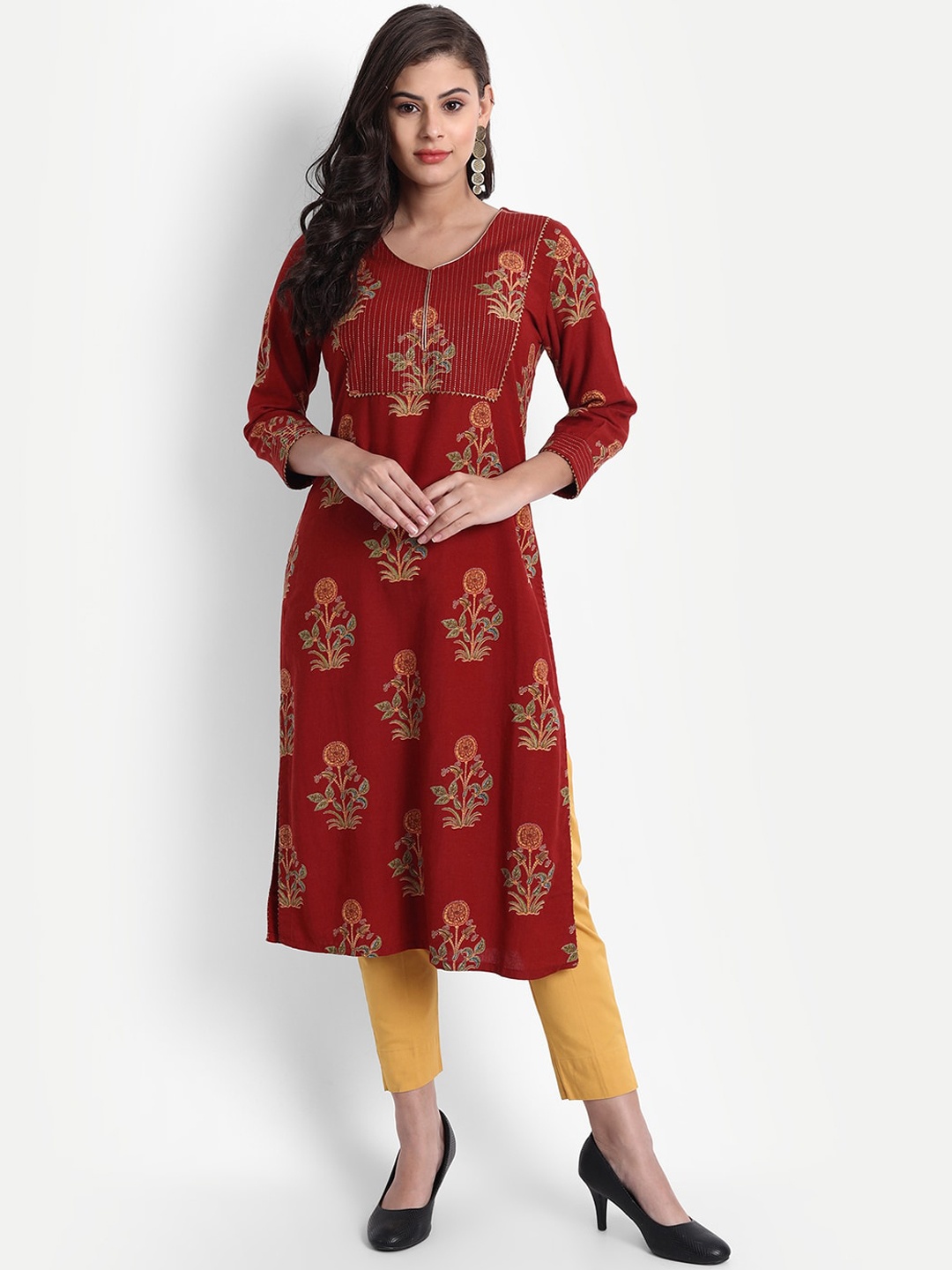 

fabGLOBAL Women Red Floral Printed Kurta