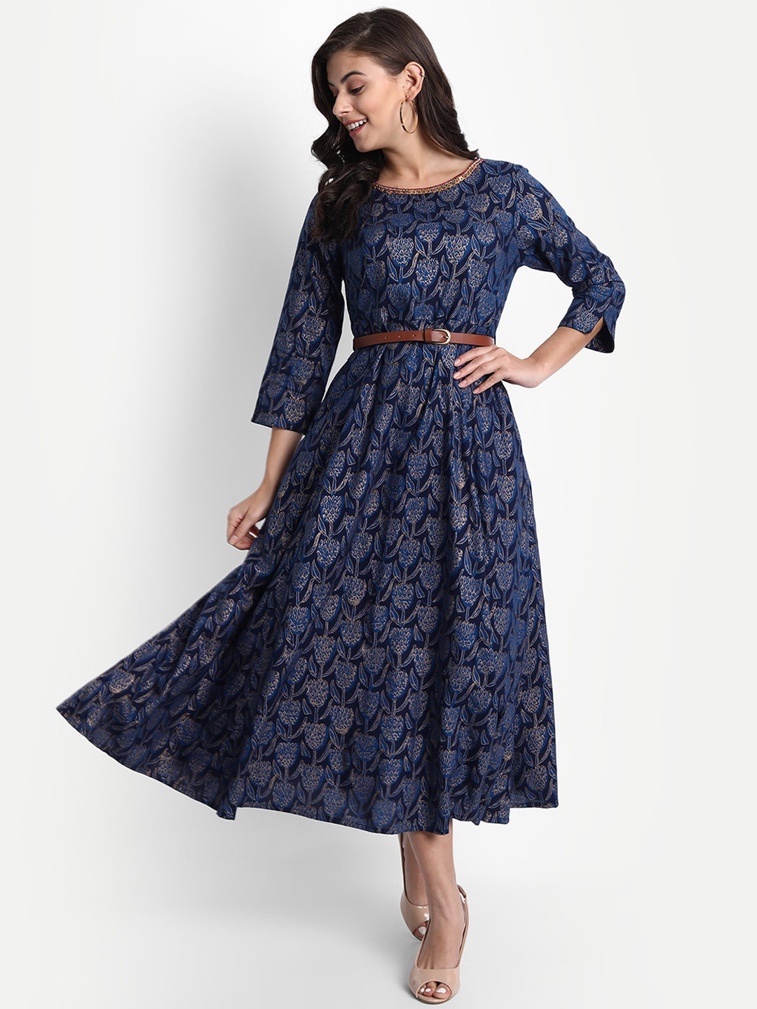 

fabGLOBAL Blue Floral Midi Dress