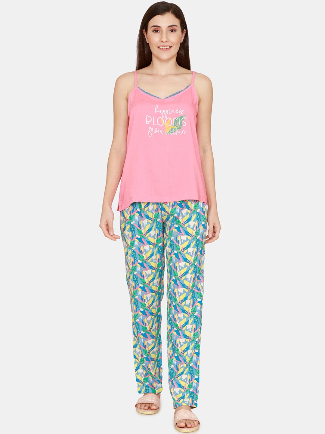 

Zivame Women Blue & Pink Printed Night suit
