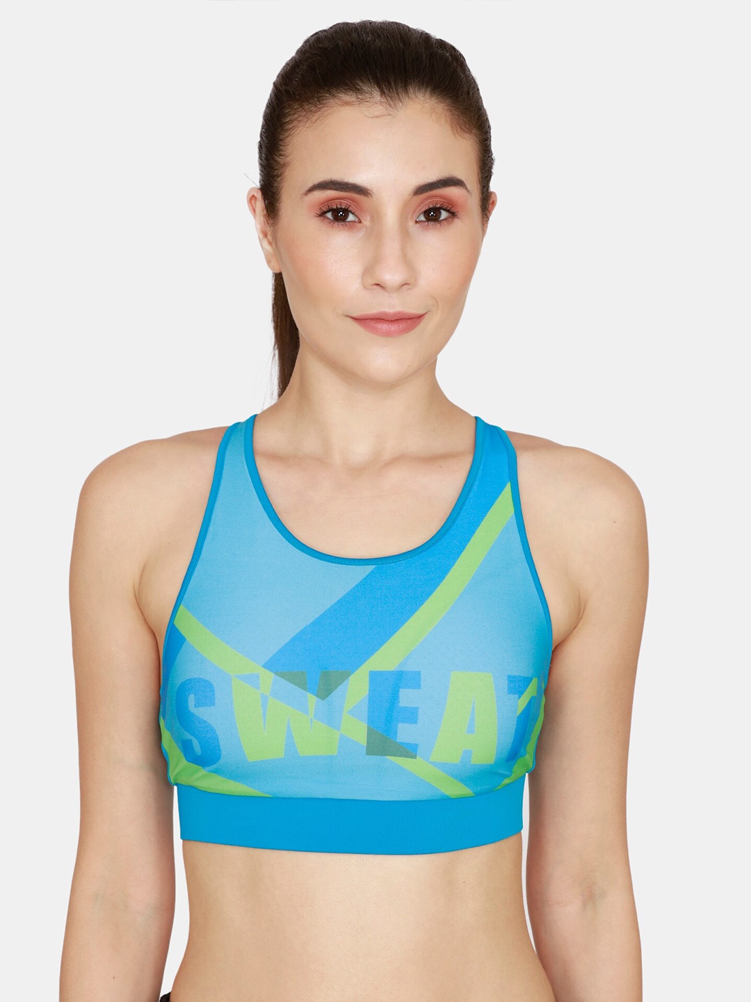 

Zelocity by Zivame Blue & Green Typography Sports Bra