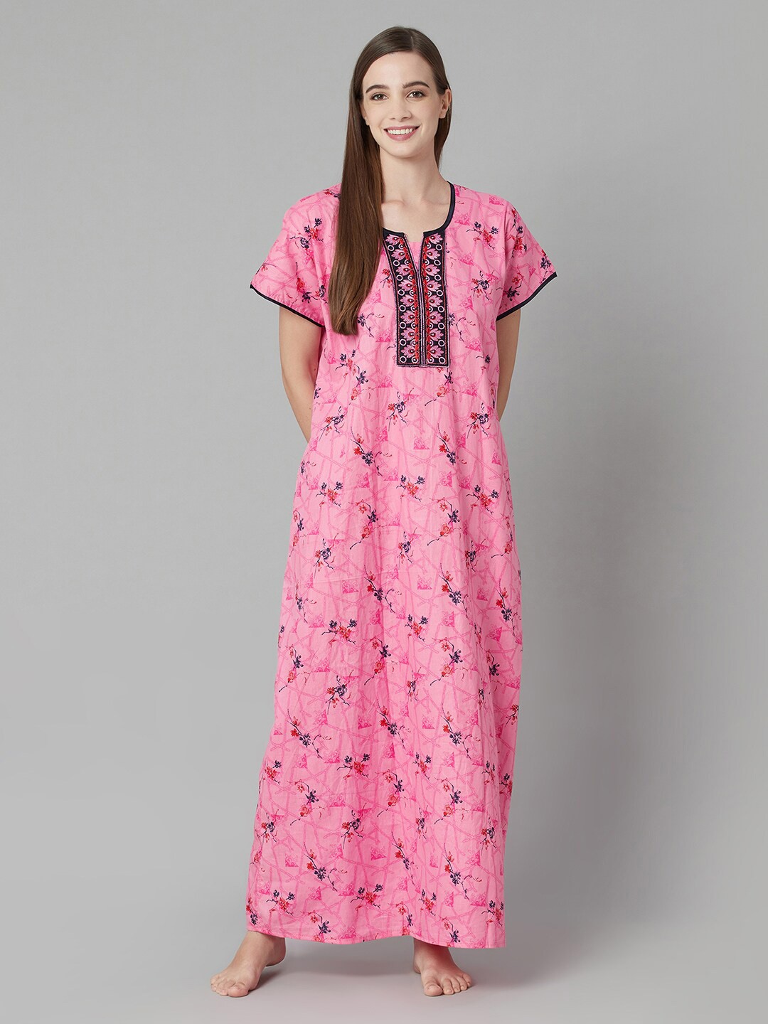 

TRUNDZ Pink Printed Maxi Nightdress