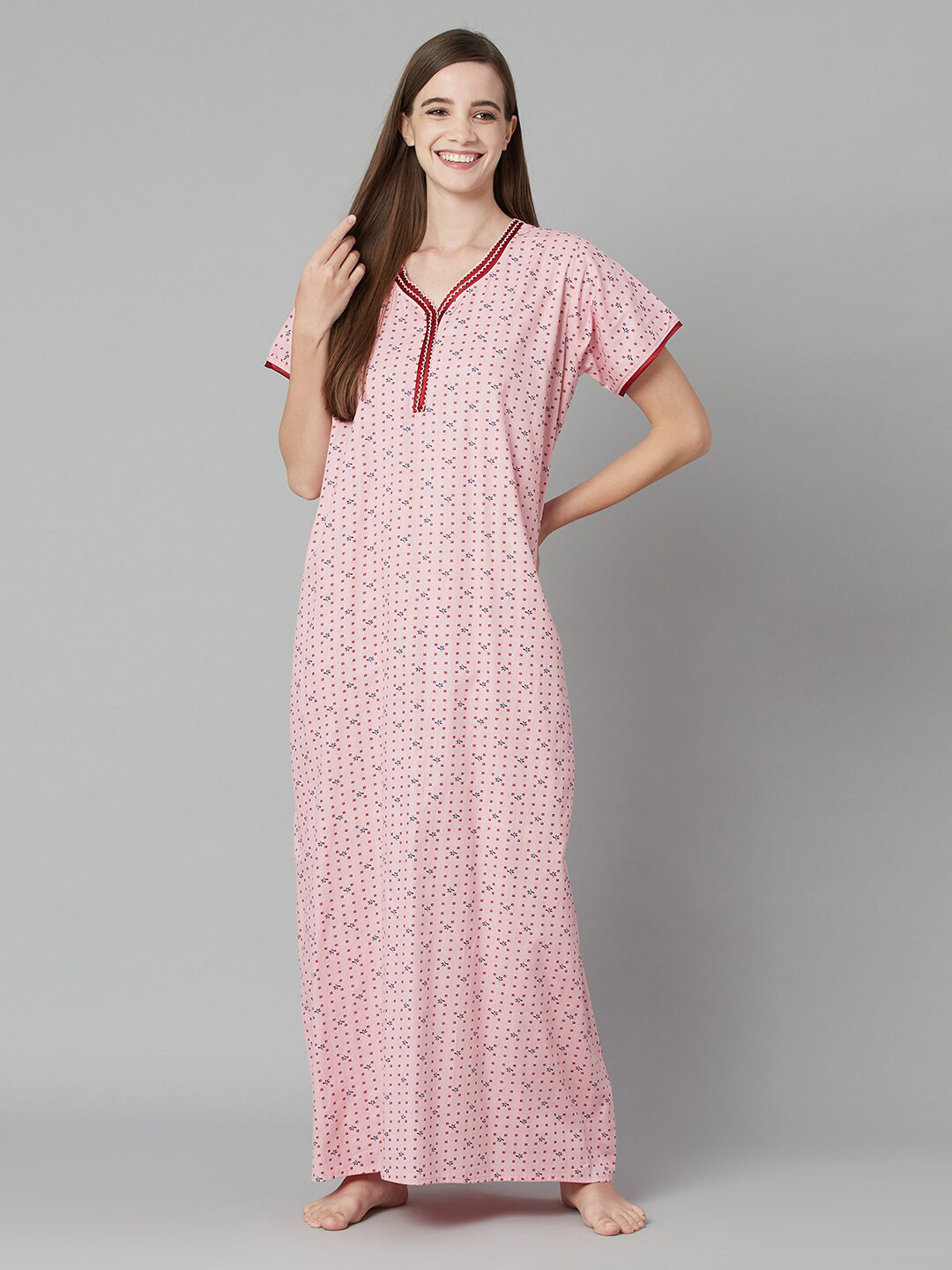 

TRUNDZ Pink Printed Maxi Nightdress