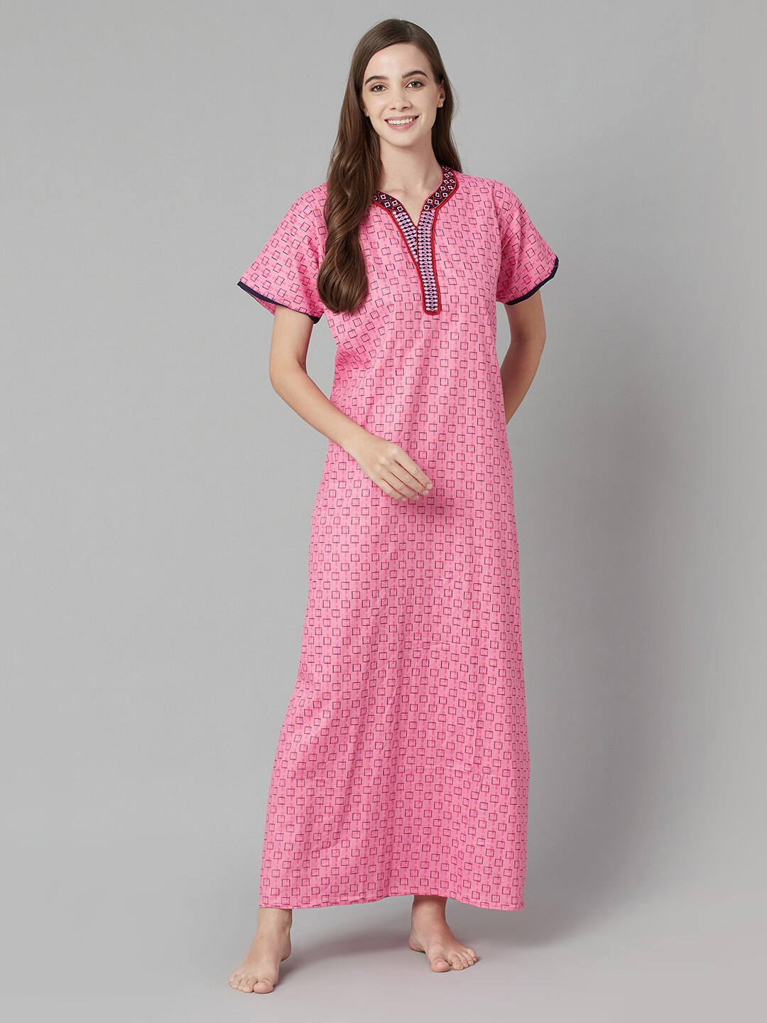 

TRUNDZ Pink Printed Maxi Nightdress