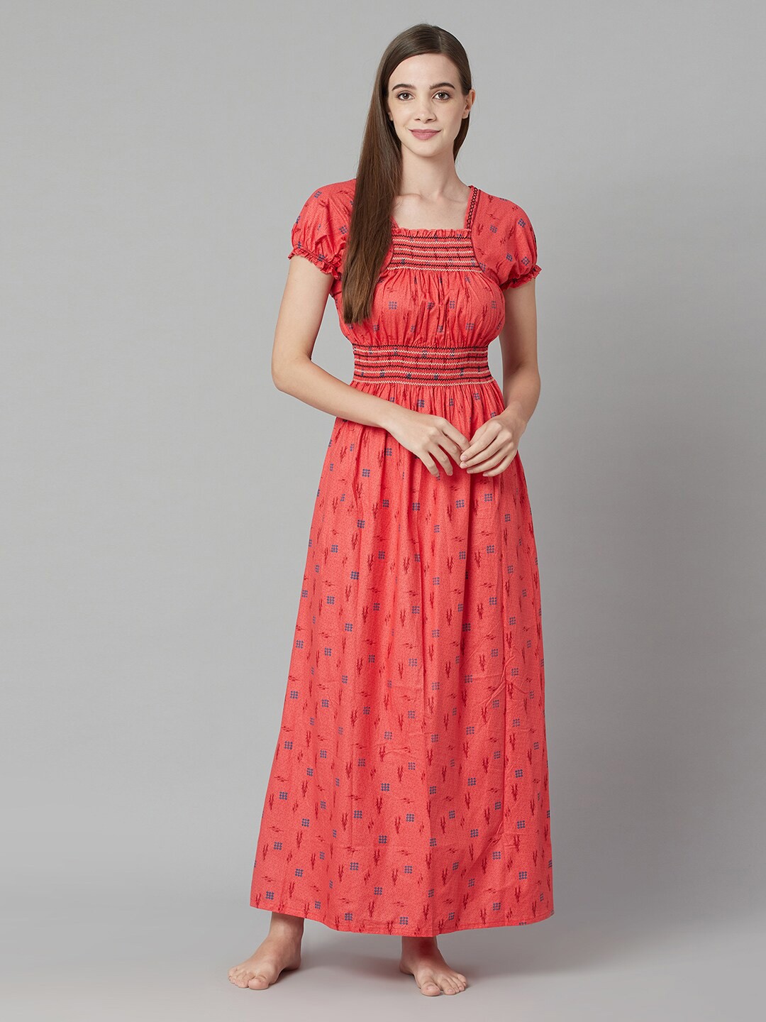 

TRUNDZ Women Pink Printed Maxi Nightdress