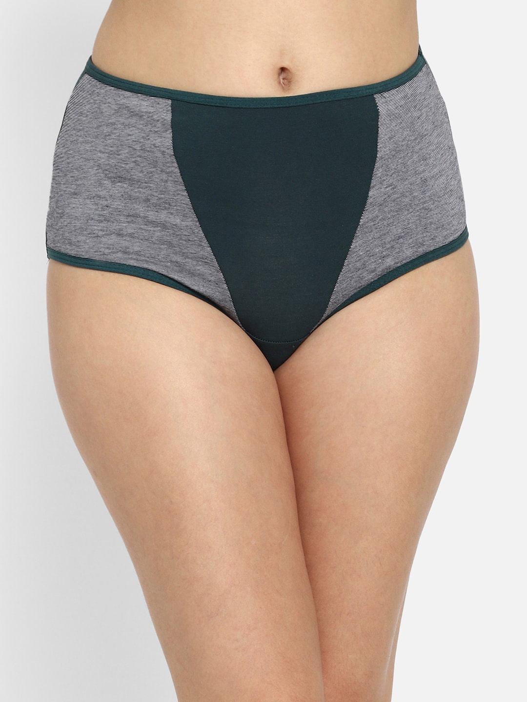 

Clovia Women Green & Grey Colorblocked Cotton Hipster Brief