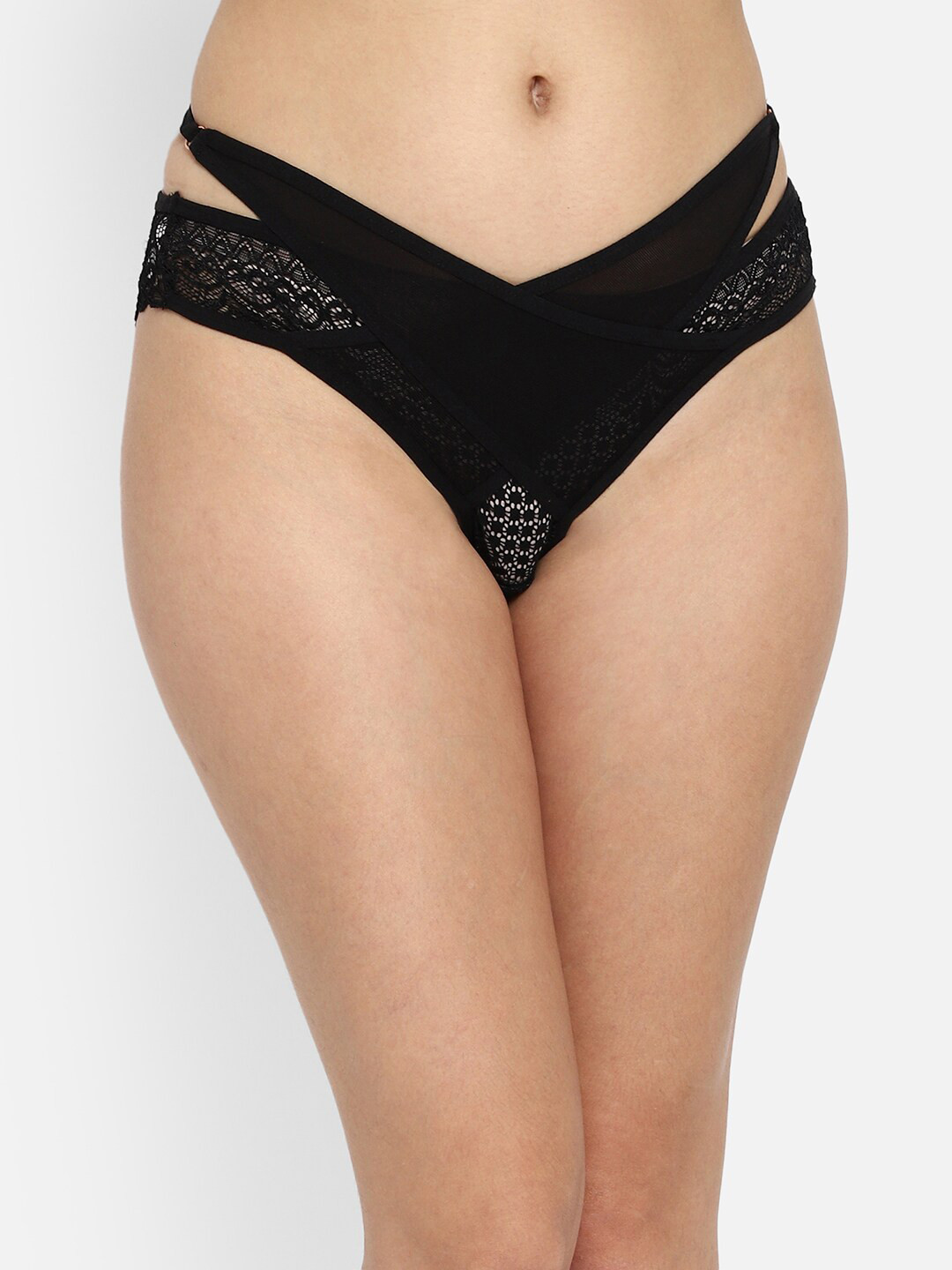 

Clovia Women Black Solid Bikini Briefs with Criss-Cross Tie-Up