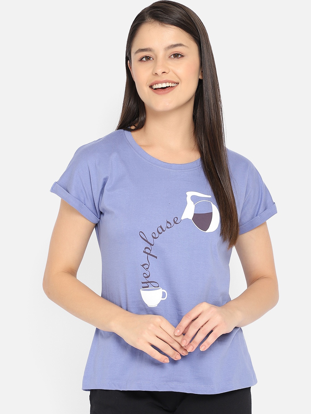 

Clovia Women Grey & White Printed Lounge T-shirt