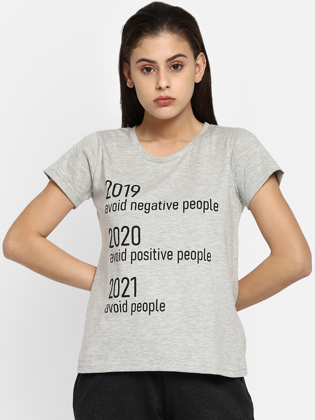 

Clovia Women Grey & Black Printed Lounge T-shirts
