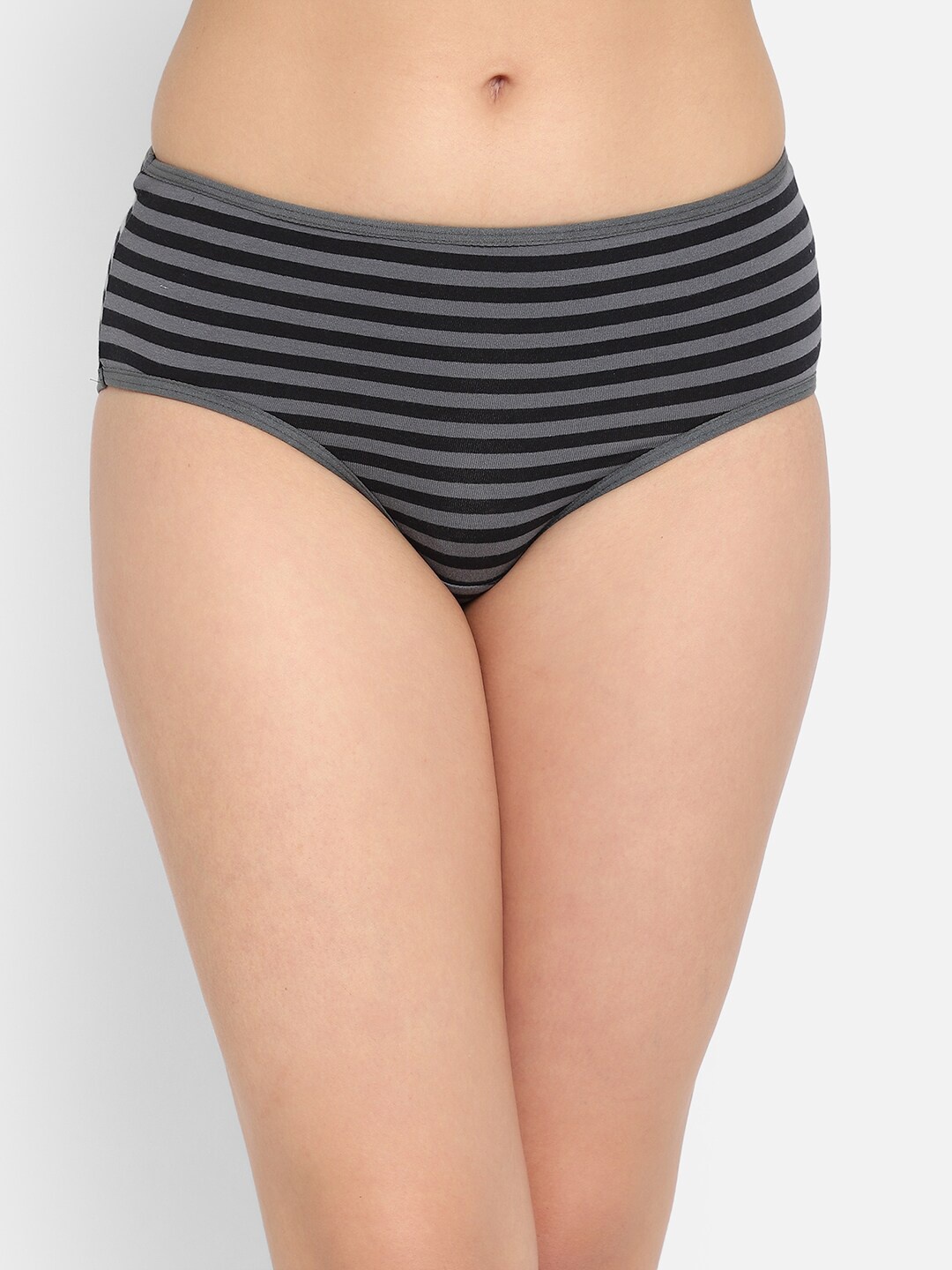 

Clovia Women Grey & Black Striped Cotton Hipster Briefs