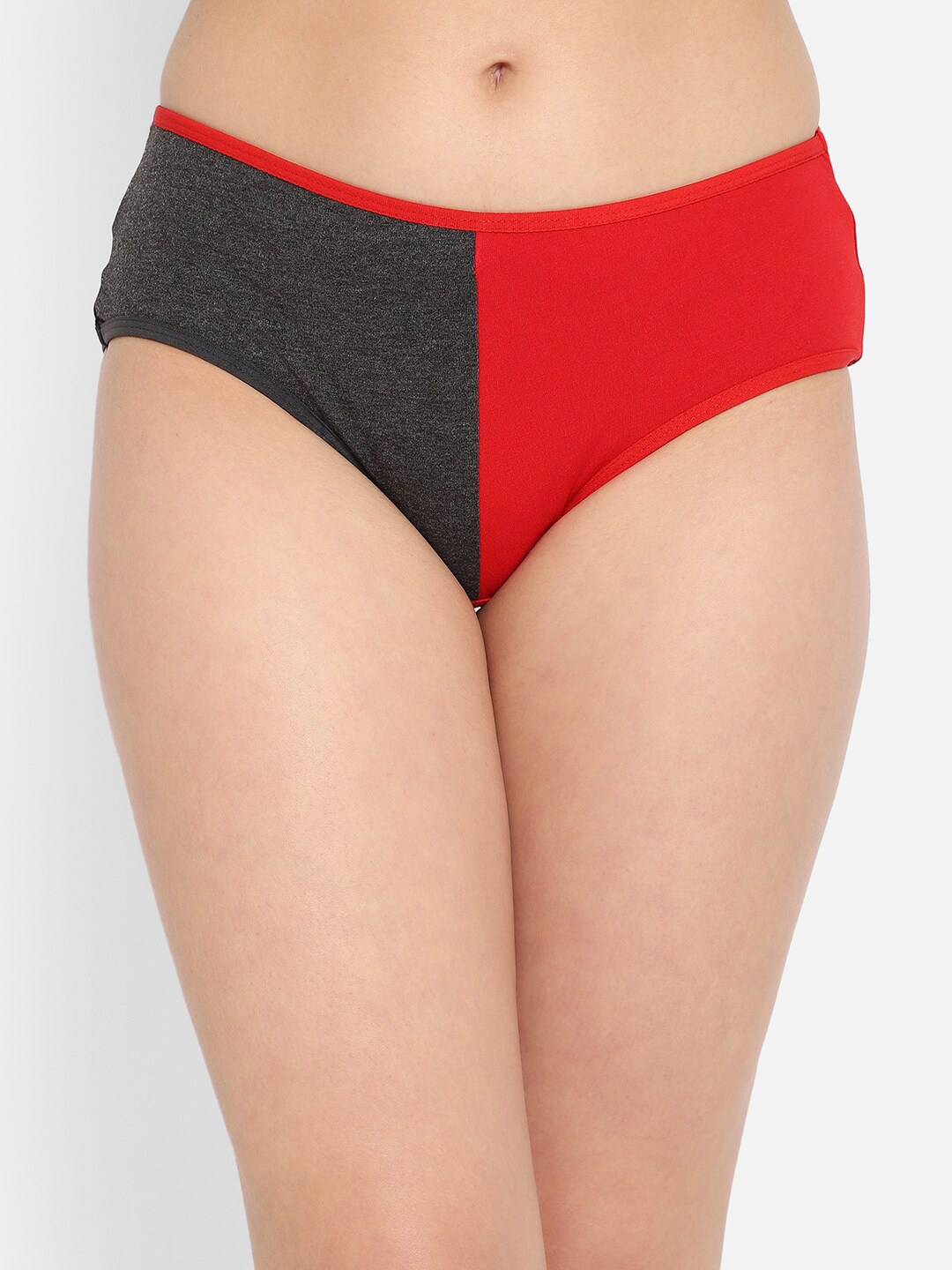 

Clovia Women Red & Grey Colorblocked Cotton Hipster Briefs