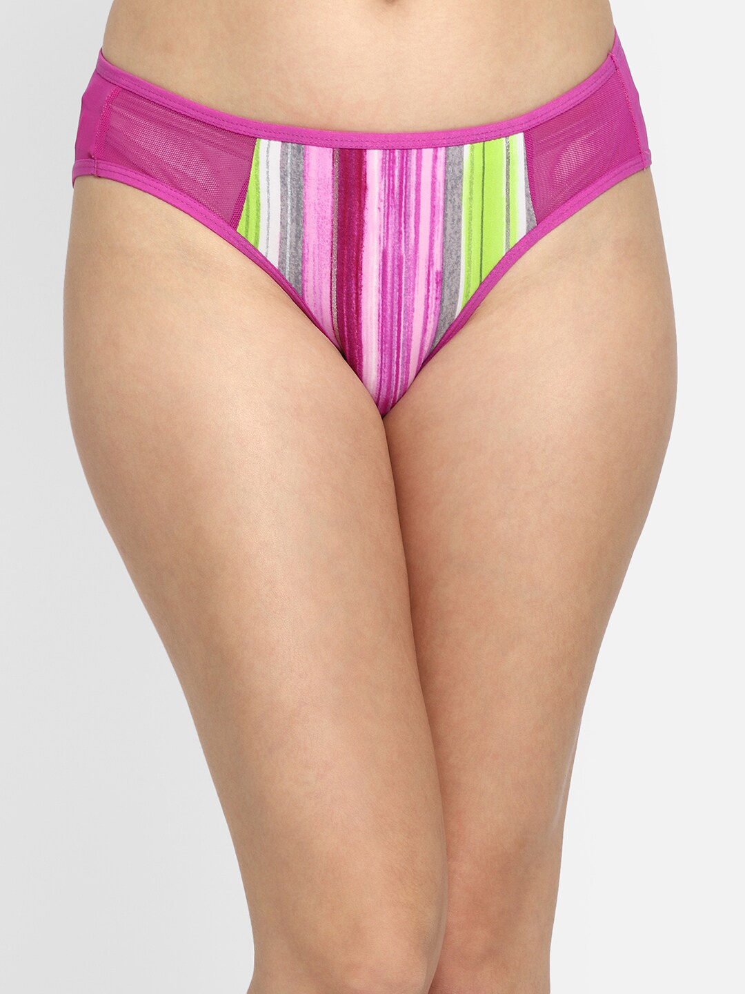 

Clovia Women Pink & Green Striped Bikini Briefs