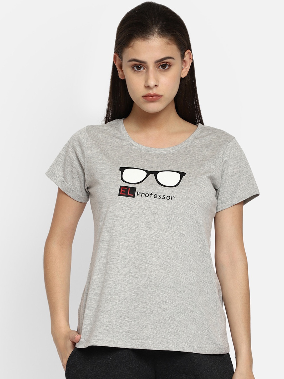 

Clovia Women Grey & Black Printed Cotton Lounge T-shirt